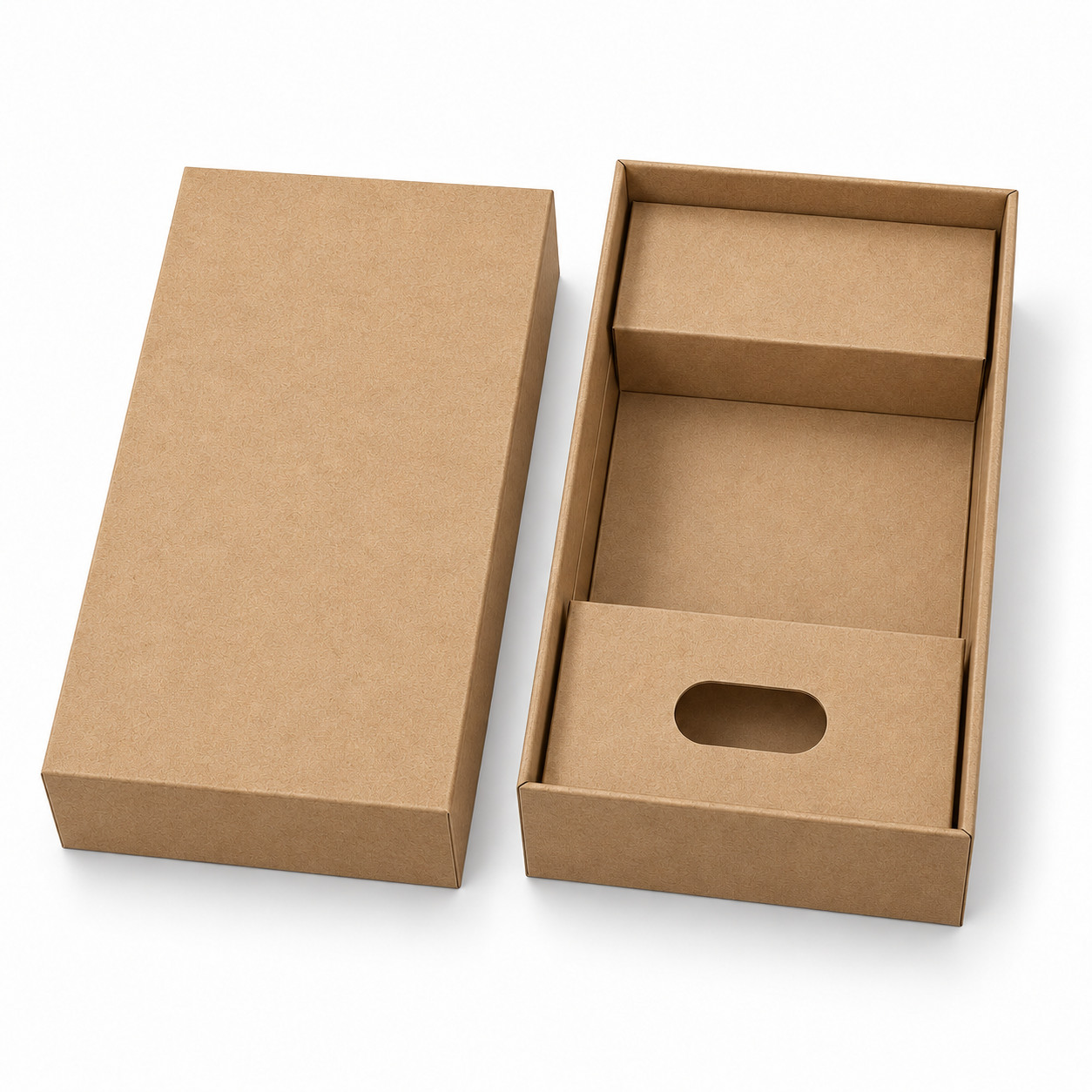 Open kraft smartphone box with recyclable paperboard interior by PAKELING